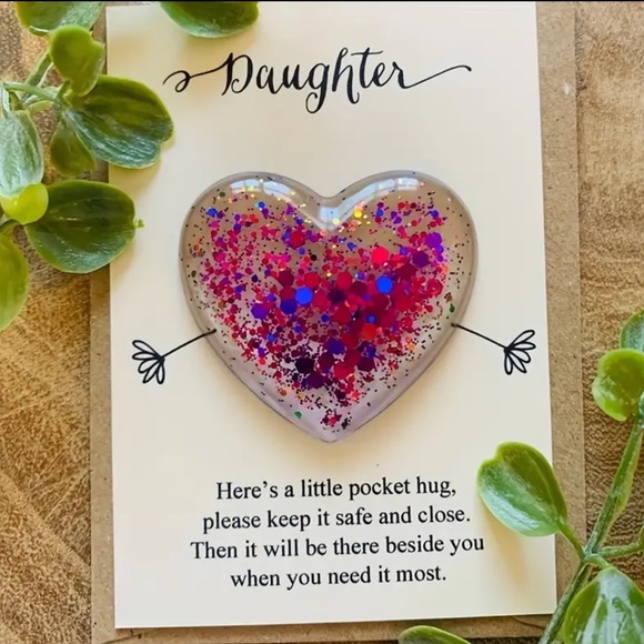 Other | Larger Glass Glitter Daughter Heart Card Yellow Or Red | Poshmark